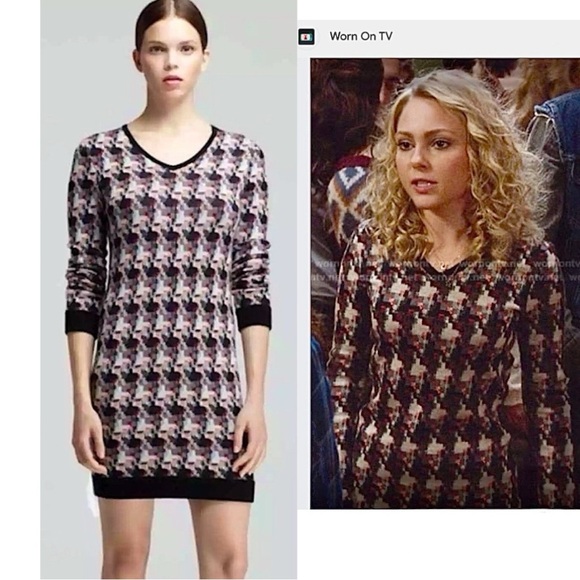 rag & bone Dresses & Skirts - RAG & BONE | Mariah Houndstooth Long-Sleeve Merino Wool Sweater Dress | M